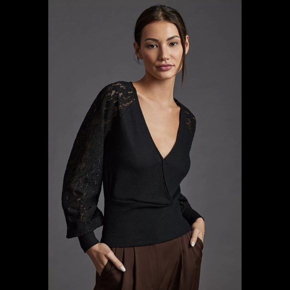 Anthropologie Lace-Sleeve Sweater Top - Picture 2 of 16